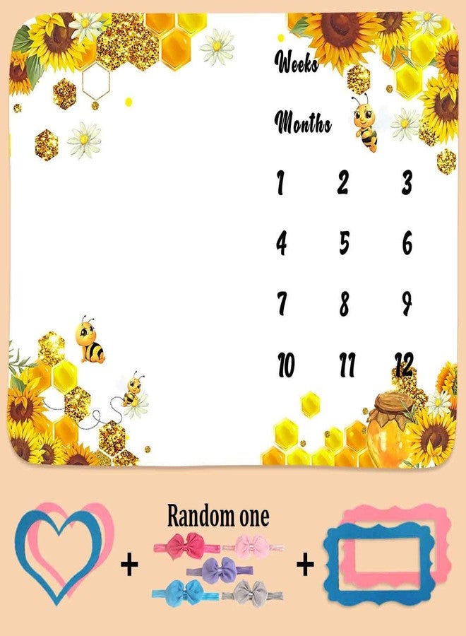 PHMOJEN Baby Monthly Milestone Blanket| Sunflower Bee Honeycomb Golden Honey Pot | Newborns 1 to 12 Months Unisex Include 4 Frames and 1 Headband 48"x40" BTQQPH118 - Image 5